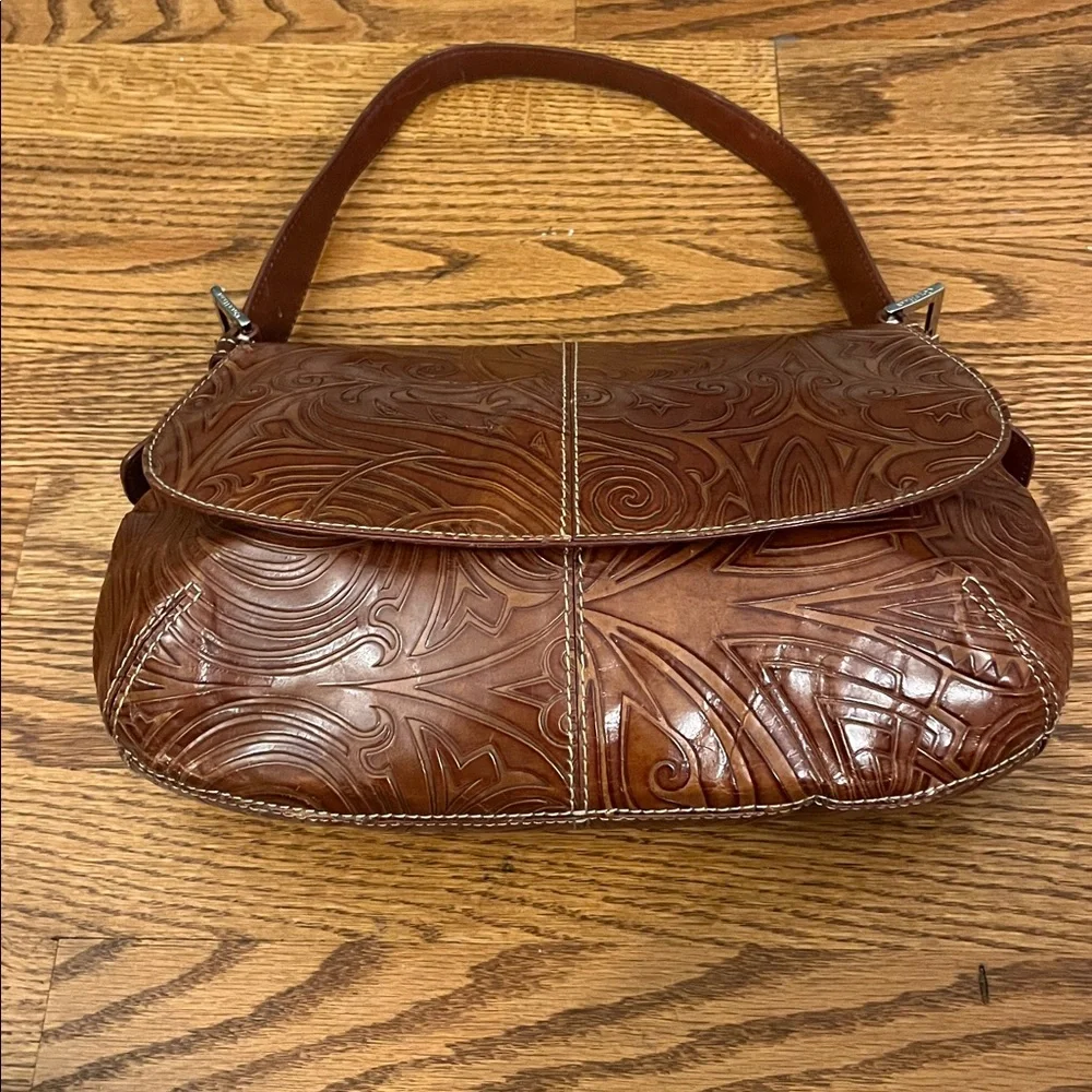 Cole Haan Brown Tooled Leather Shoulder Bag vintage